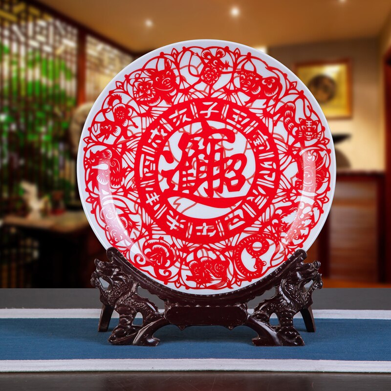 Ceramic Ornament Plate Livingroom Table Figurines Crafts Porcelain Plate Handicraft Wedding Desktop Home Decor Plate Table Art