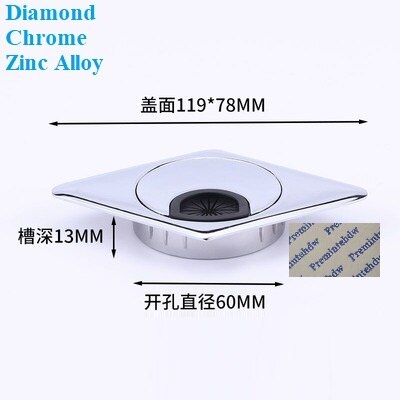 2Pcs Zinc Alloy Plastic Square Diamond Oval Shape 60mm PC Desktop Table Grommet Cable Outlet Tidy Wire Hole Cover: Chrome Diamond