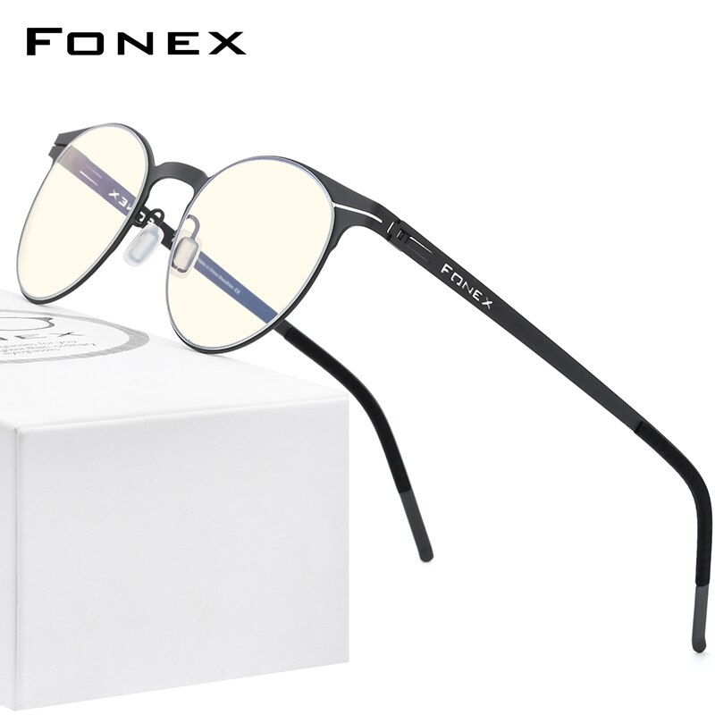 Fonex blåt lys blokerende briller kvinder runde uv-stråler filter computerspil skrueløse briller rammer fab 014: Sort