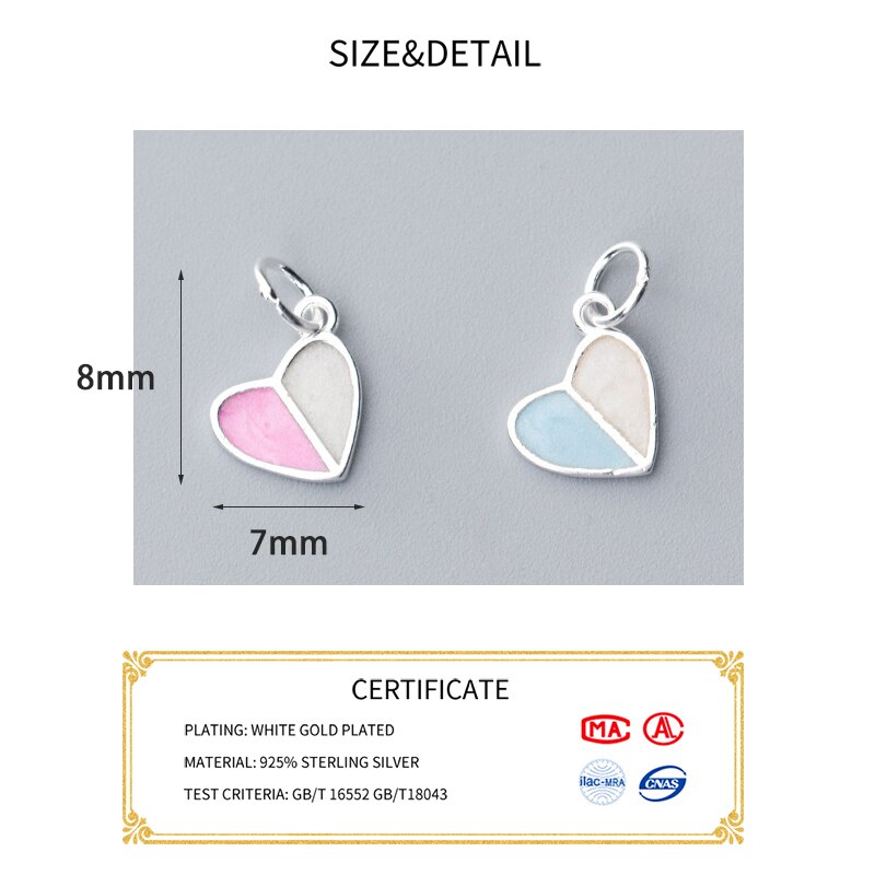 MEETSOFT-Colgante romántico de Plata de Ley 925 con corazón azul y rosa, joyería fina hecha a mano, accesorio