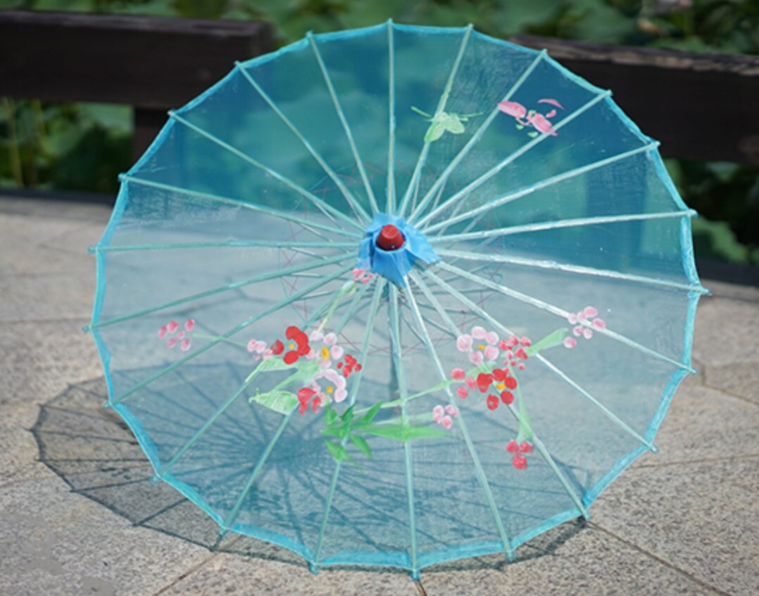 Dance Umbrella rain women Prop Oiled Paper Decoration Umbrella Transparent Silk Umbrella paraguas inverso pederneira Chinese: sky blue