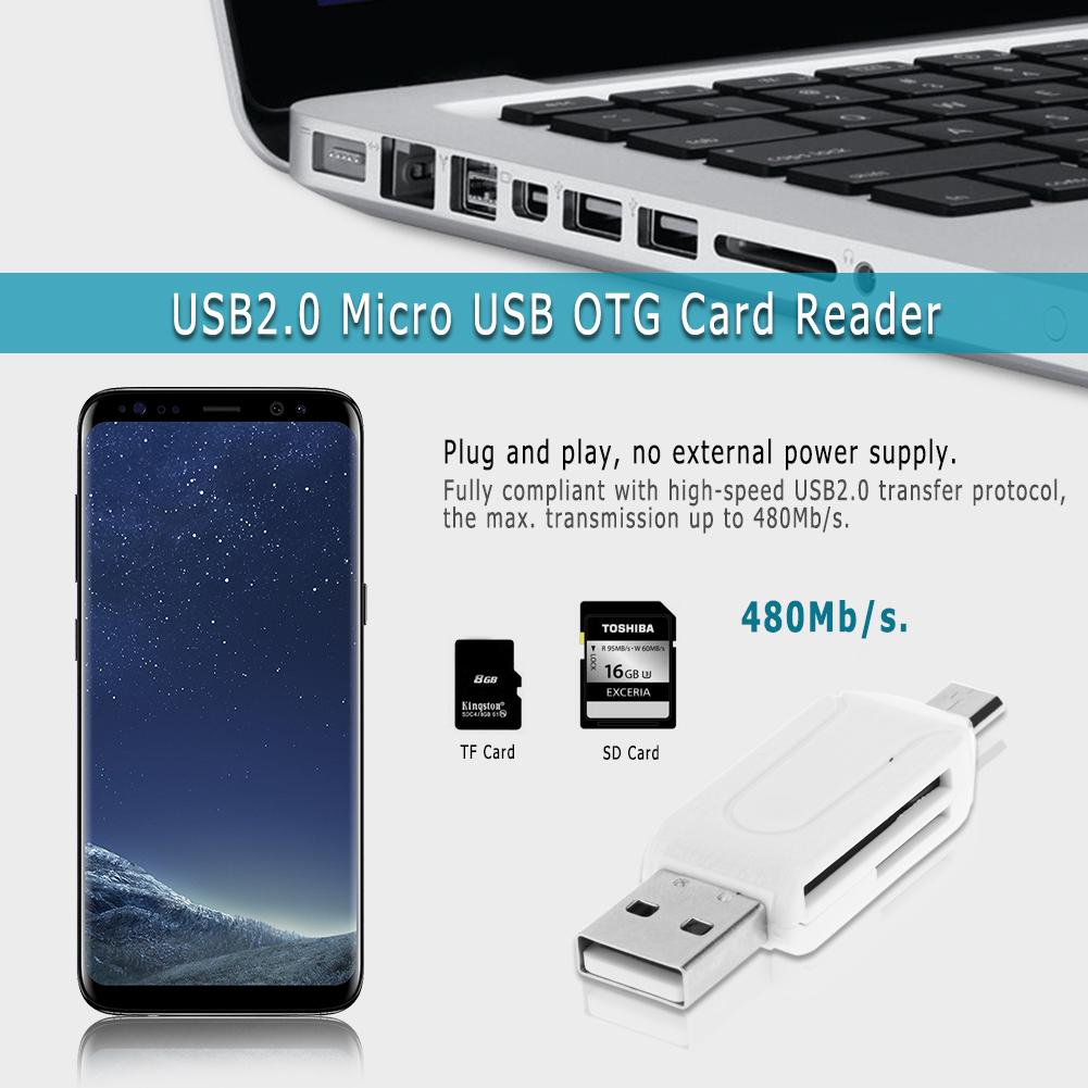 USB2.0 Micro USB OTG Card Reader 480MB/s High-speed Cardreader for TF SD Memery Card Adapter for PC Mobile Phone Laptop Notebook