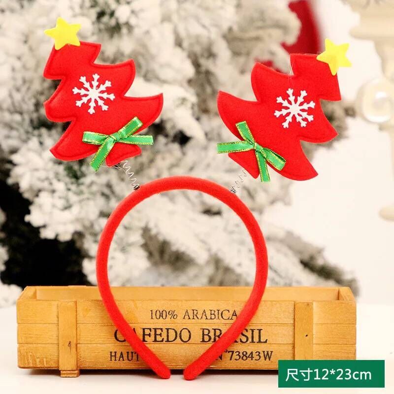 Jul hat xmas dekorationer til hjemmet børn pandebånd santa xmas fest ydeevne indretning dobbelt hårbånd lås hoop: Træ rød