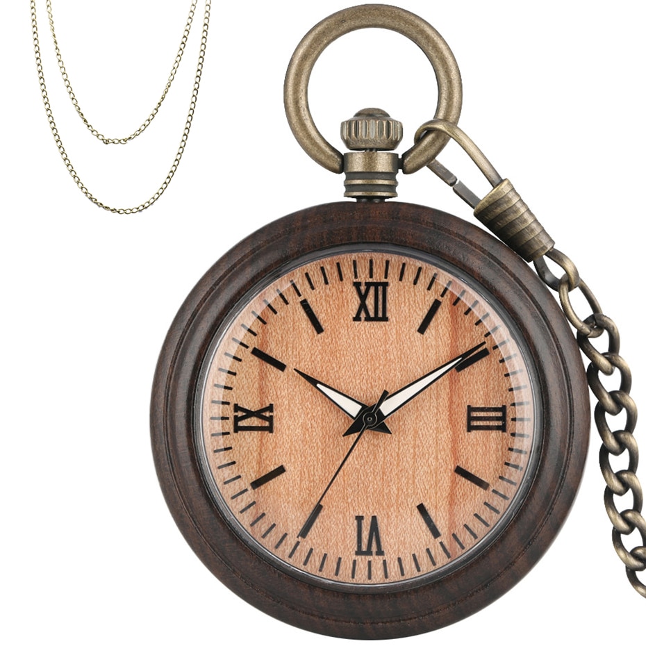 Vintage gammaldags kvarts fickur träfodral hänge ebenholts steampunk cool fickklocka för män kvinnor: Default Title