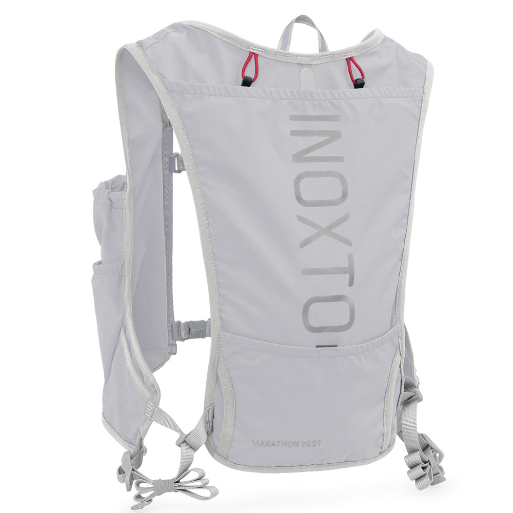 Inoxto Schnell trocknender Laufrucksack für Herren, 5 l, ultraleicht, feuchtigkeitsspendende Weste, Mountainbike-Fahrradtasche, atmungsaktiv, 2 l Wasserbeutel, Flasche