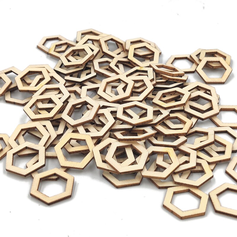 Rodajas de madera de 100 piezas, adornos hexagonales cuadrados con forma de flor, losas de madera, decoración artesanal