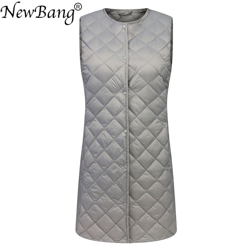 Newbang matte stof lange damesvest ultralicht donsvest damesjas dames slim mouwloos zonder kraag