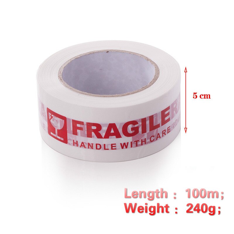 5cm * 100m Bianco fragile Imballaggio Nastro di Avvertimento Bopp Nastro Utilizzato per la Segnalazione e di Imballaggio Fragili Ufficio e scuola Forniture