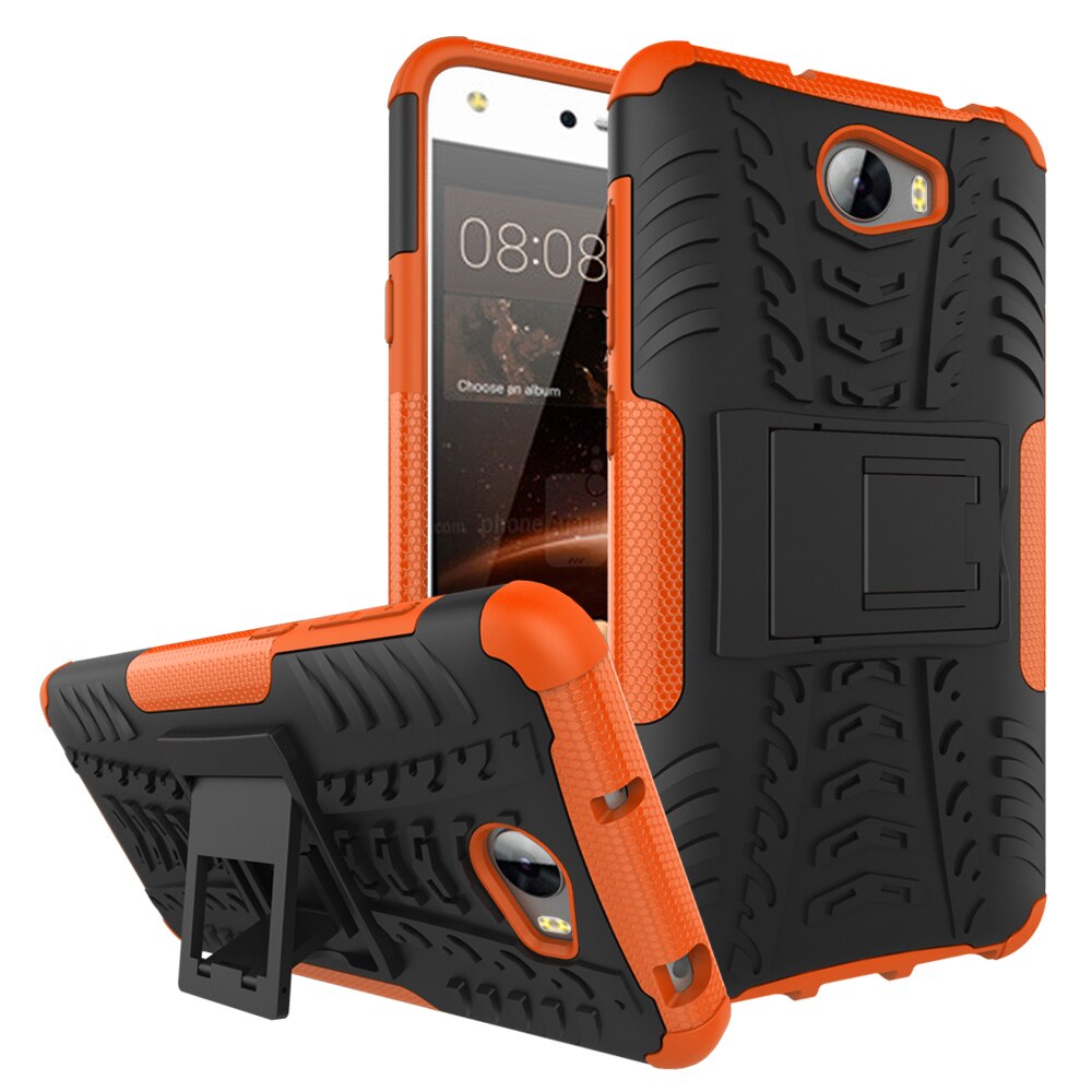 For Huawei Y5II Y5 ii 2 / Y6 II Compact CUN U29 CUN-U29 CUN-L21 CUN-L01 Case Armor Hybrid Silicone Stand Cover Honor 5A LYO-L21: Orange