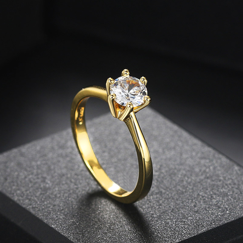 Anillo de boda clásico de cristal de 1 quilate para mujer, sortija de compromiso de aniversario de oro de diamante, propuesta de matrimonio, joyería al por mayor R174