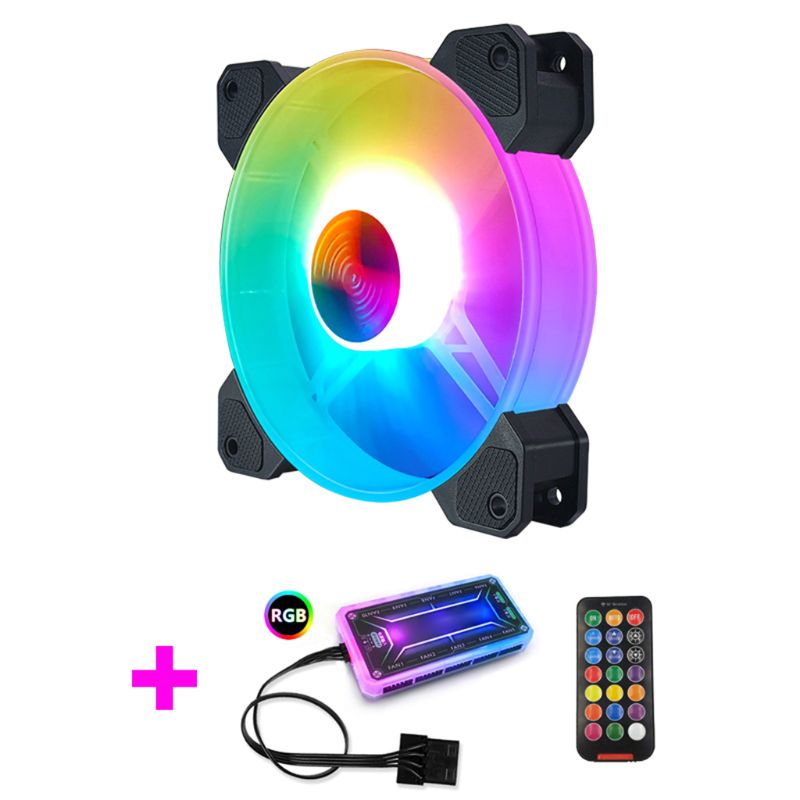 12cm Desktop PC Computer Case Cooling Fan LED Lights Color Changing RGB Chassis Fan Controller Remote Control: C