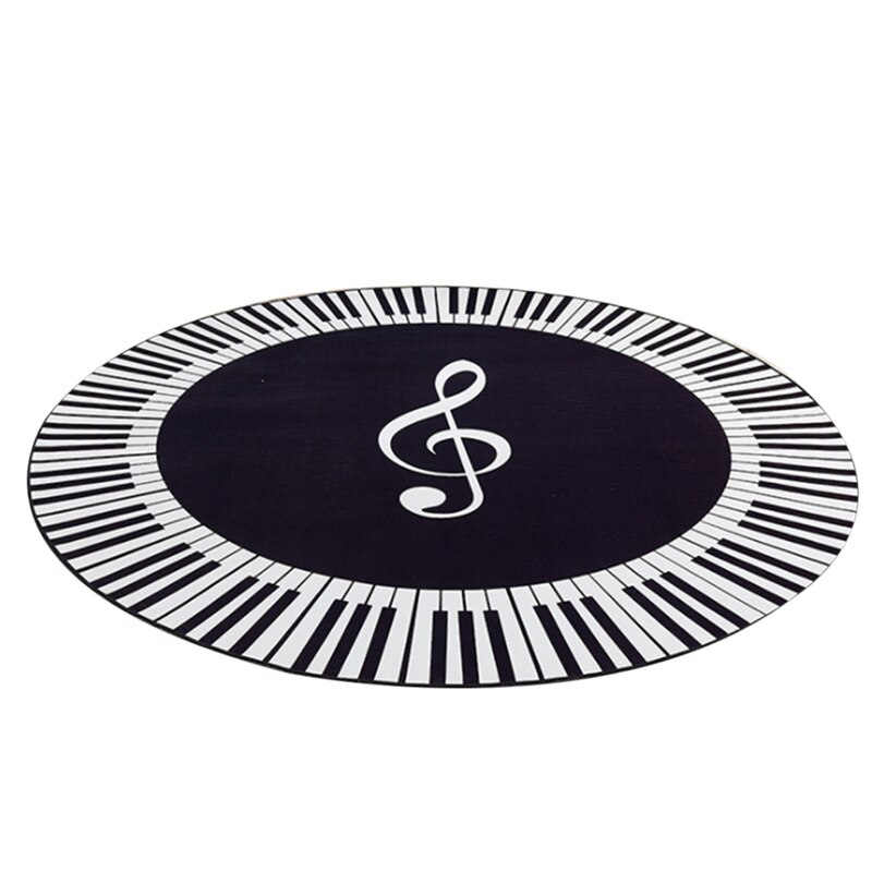 Ehomebuy tæppe musik symbol klaver nøgler sort hvid rundt tæppe anti slip tæpper hjem soveværelse fodpuder gulv dekoration: Diameter 60cm