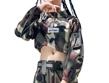 Hip-hop Dancing Clothes For Kids Children's Camouflage Suit Girls Practice Jazz Dance Costumes Street Dance Wear DN6758: Tops / 120