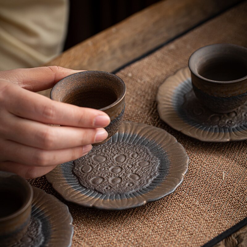 Chanshova chinese retro-stijl handgemaakte aardewerk kleine theekop schotel onderzetter theeservies accessoires theeservies china keramiek  h454