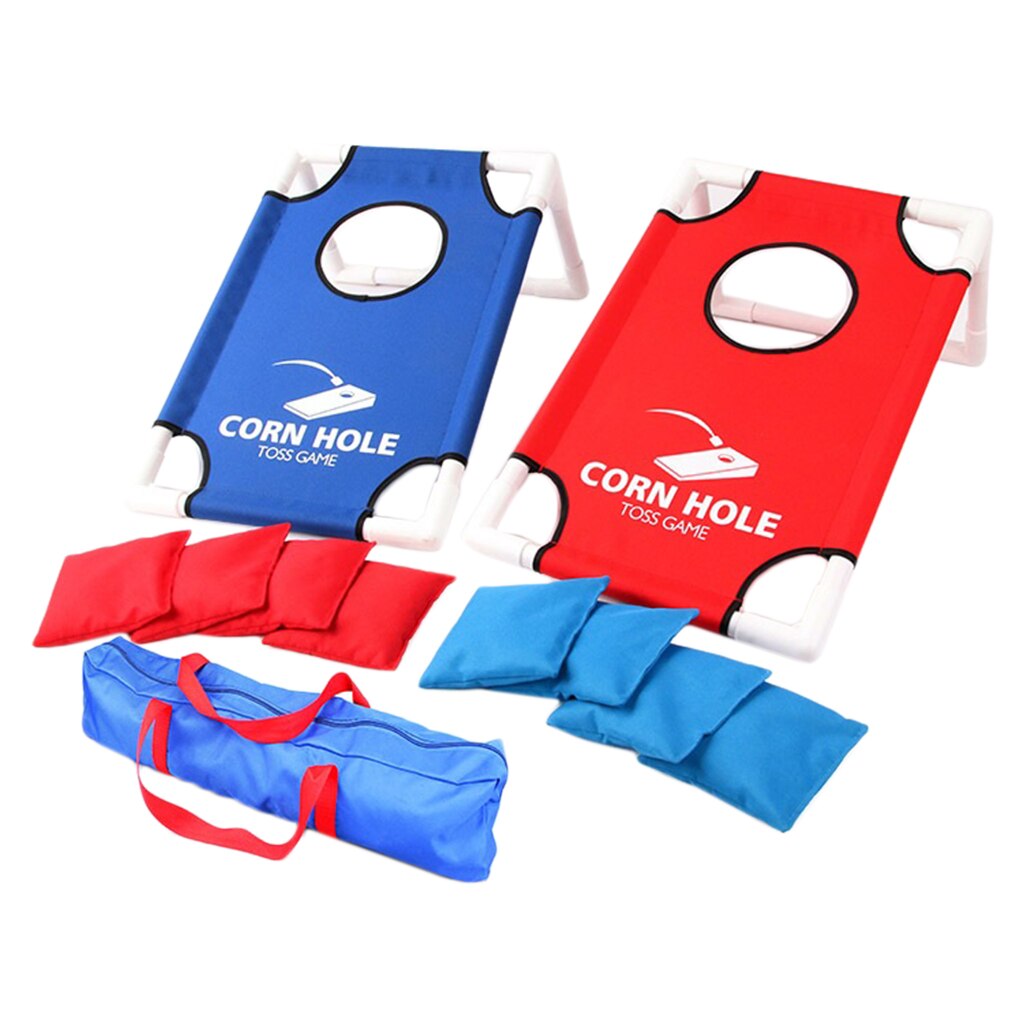 Solid CornHole Toss Game Set and 8 Pieces Cornhole Bean Bag Pouch Toss Toy for Family Parties Kindergarten