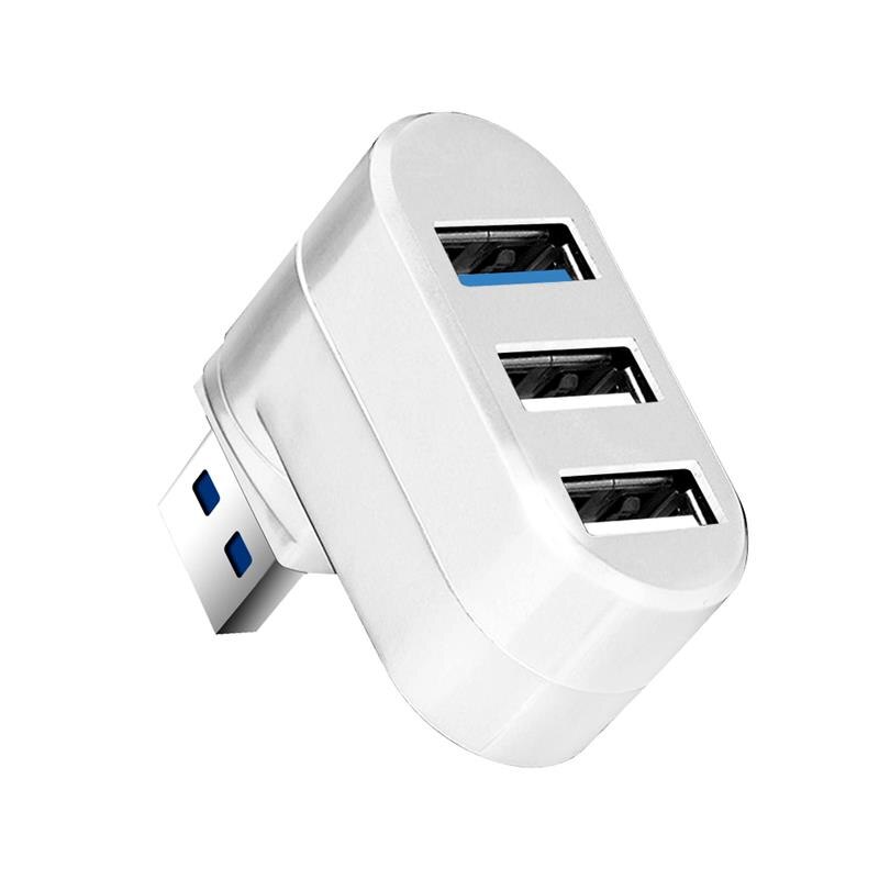 Hoge snelheid 3- poorts usb 3.0 multi-hub splitter 90/180 graden draaibare mini usb 2.0 hub uitbreiding voor macbook pro pc laptop: Wit