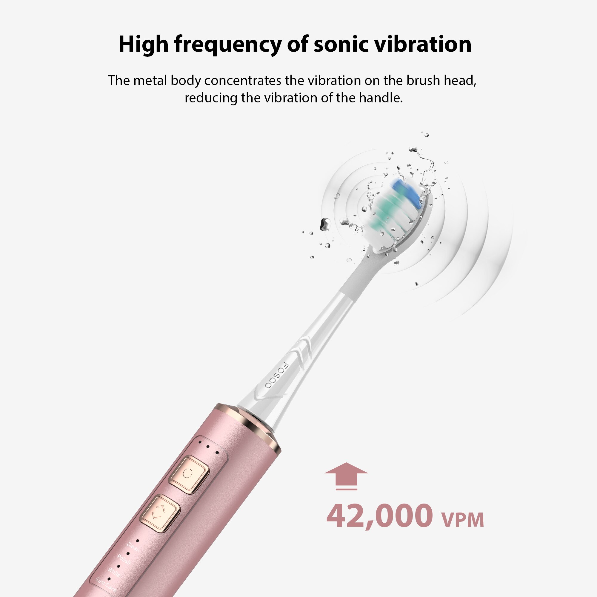 FOSOO – brosse à dents électrique sonique APEX 42000VPM, 2 Min, minuterie intelligente, autonomie de la batterie de 180 jours, 4 Modes de nettoyage, 2 têtes de brosse roses