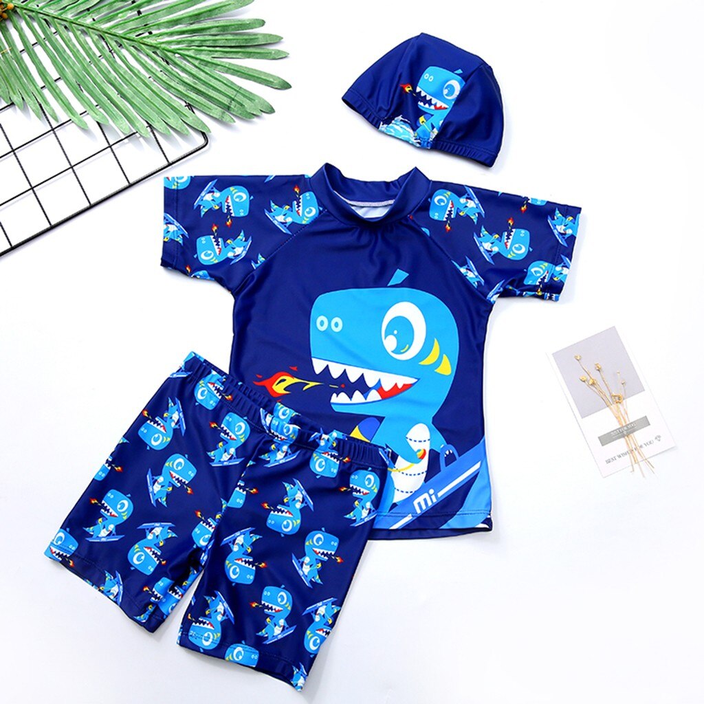 Toddler Kids Clothes Boy Dinosaur Printed Swimwear Swimsuit Bathing Suit Boy Clothes Set Kids Outfits Vetement Enfant Fille: Dark Blue / XL