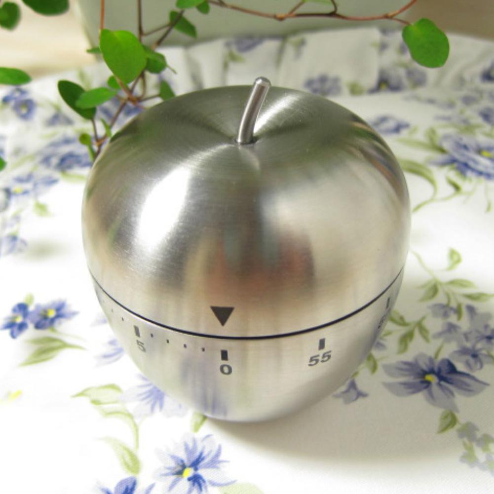 Stainless Steel Kitchen Timer Manual 60 Minutes Cooking Apple-Shaped Kitchen Timer Mechanical Rotating Alarm Time Management