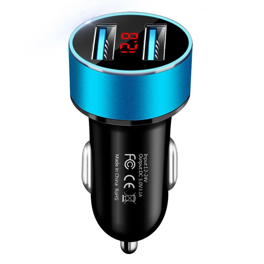 Lovebay 3.1a display led carregador de carro adaptador dupla portas usb carregamento rápido para iphone samsung universal carregador de carro alumínio: Blue