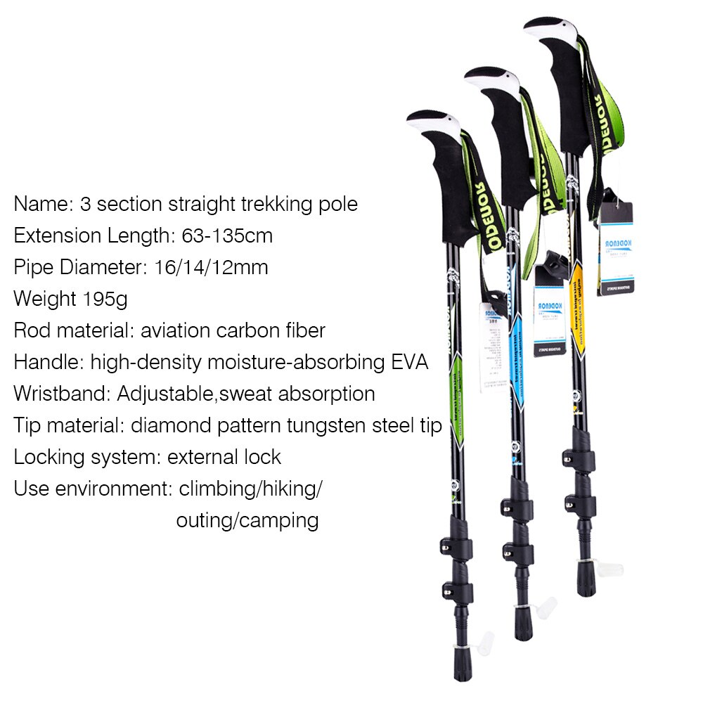 Catzer Outdoor 195g Trekking Pole Carbon Fiber Telescopic Folding Outer 3 Section Walking Stick for Hiking Camping Climbing