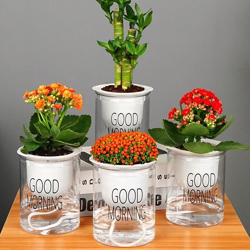 Watering Planter Handmade Double Layer Self Watering Plant Flower Pot With Water Container Round Flowerpot Home Garden Decor