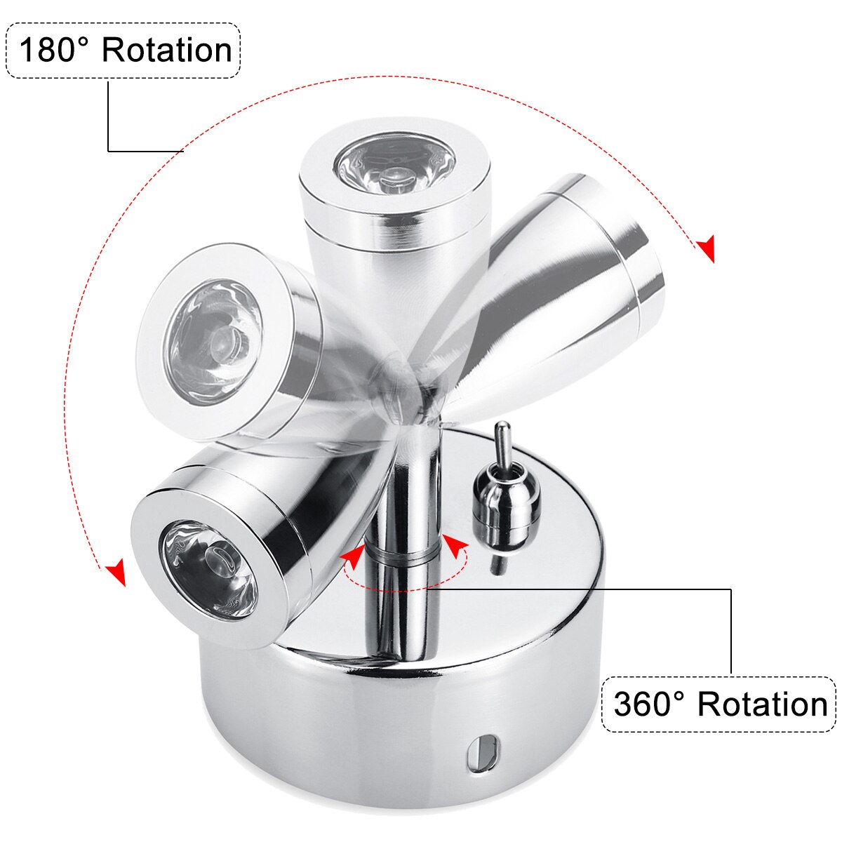 Foco LED giratorio ajustable de 12-24V 180, punto de luz de lectura interior para el hogar, interruptor de palanca para RV, camión, barco, caravana