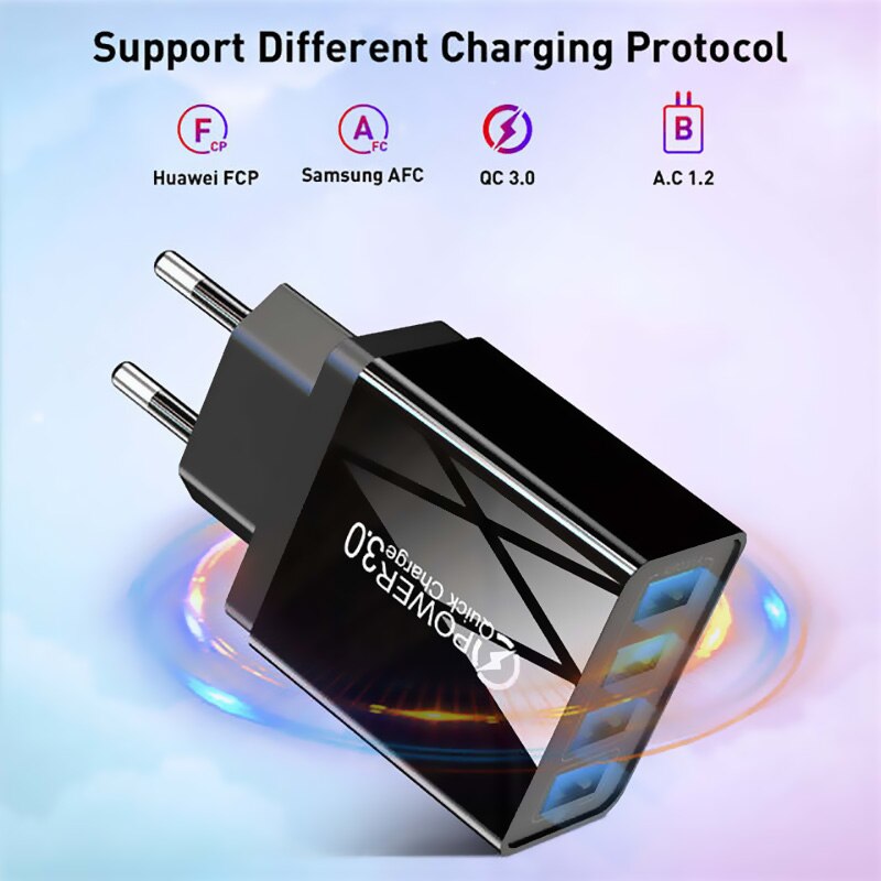 Jusfyu 4 usb-ladegerät für 3a mobiltelefone und tablets, kompakt, tragbar, us-/europäischer standard, weiß/schwarz