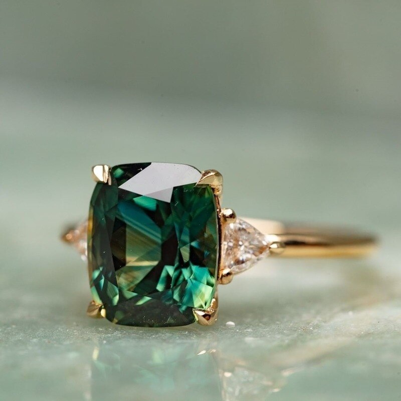 Elegante Vierkante Emerald Ring Voor Vrouwen Gold Kleur Ingelegd Groen Zirkoon Trouwringen Bridal Engagement Sieraden