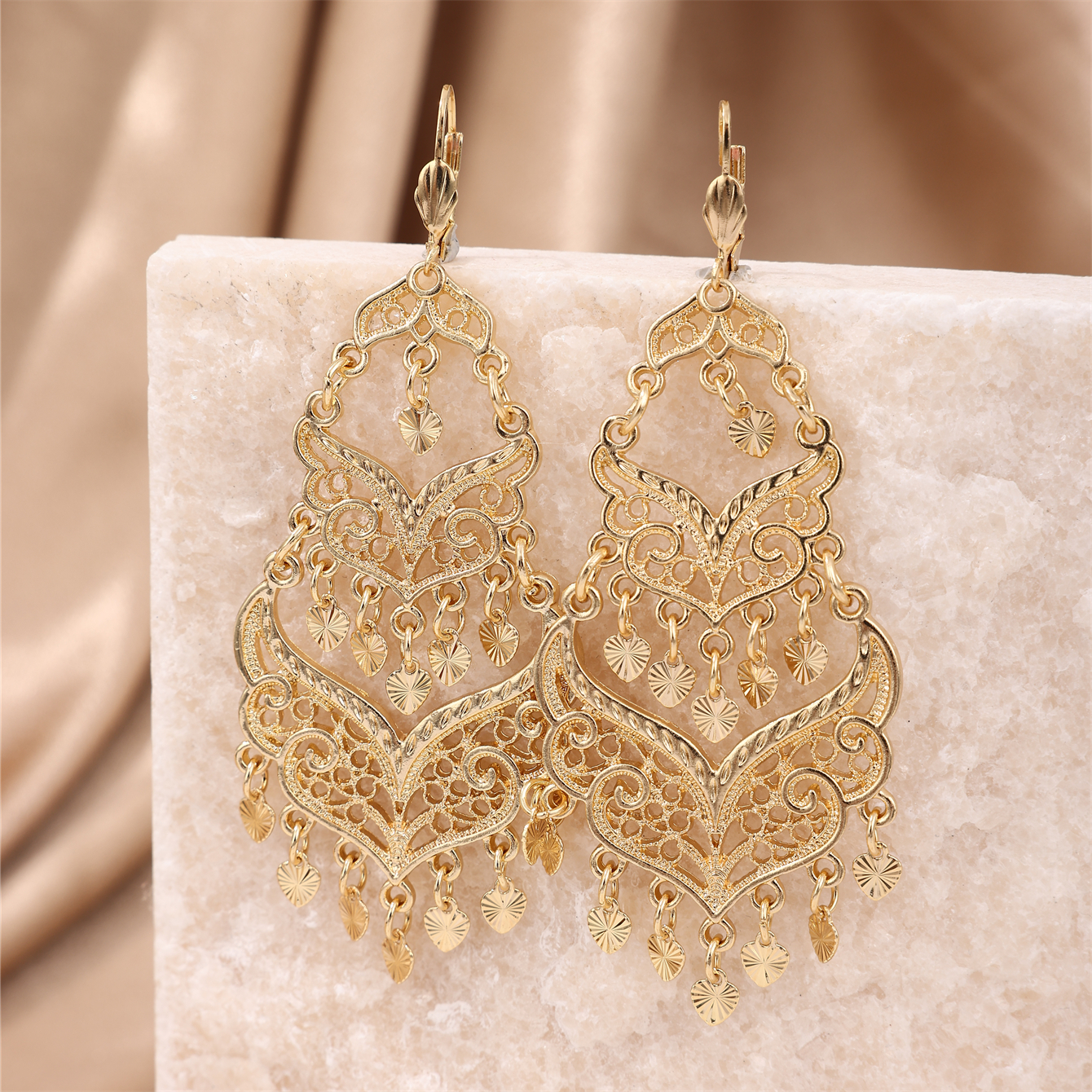 Boucles d'oreilles de luxe à pampilles de couleur dorée pour femmes, bijoux de Banquet à la , crochet français,: noir chrome