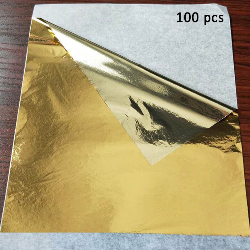 Efterligning guld sølv forgyldning aluminiumsfolie papir 100 ark / pakke 14*14cm kunst håndværk papir diy dekoration: Sølvguld 1