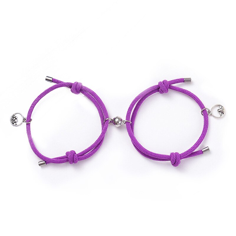 2pcs Men and Women Charm Girl Bracelet Couple Bracelet Couple Magnet Attract Each Other Personality Jewelry Lover: purple