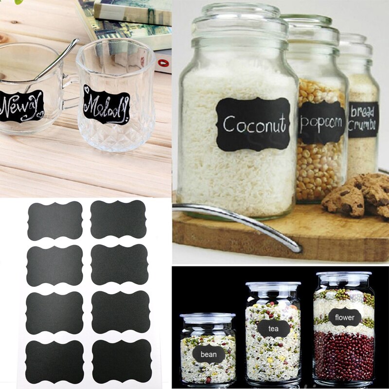 48 Pcs Cups Glass Bottle Stickers Blackboard Sticker Kitchen Craft Stickers Jar Oraganizer Can Labels Mark Sticker Canister Set