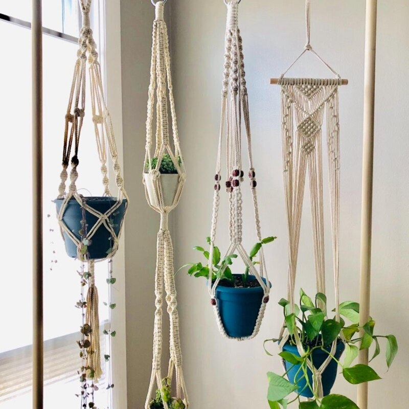 Panier suspendu pour plantes en macramé, fait à la main, Pot de fleurs, décoration murale de maison, panier suspendu de jardin