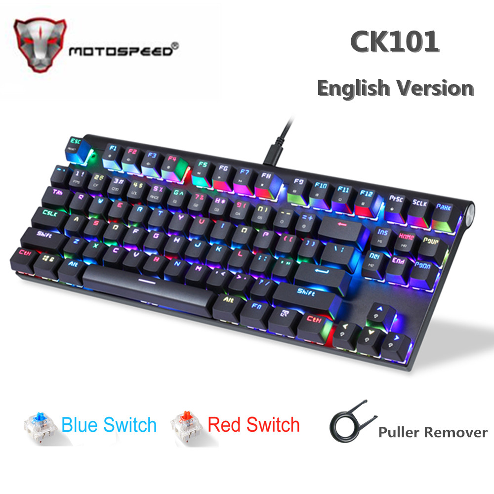 Original Motospeed CK101 Wired Mechanical Keyboard Metal 87 Keys RGB Blue Red Switch Gaming LED Backlit Anti-Ghosting for Gamer