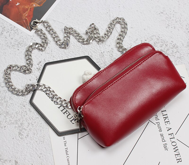 Zachte Pu Rood Camel Zwart Taille Packs Borst Tas Vrouwen Multi-Functionele Rits Dubbele Lagen Telefoon Portemonnee Portemonnee Keten messenger Bag