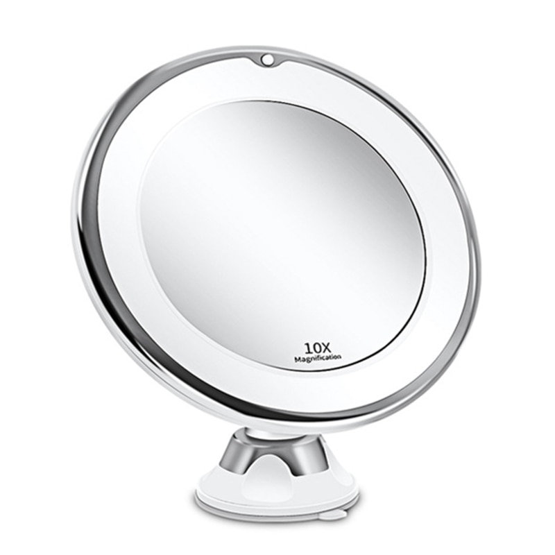 10X Vergrootglas Make-Up Spiegel Met Licht 360 Graden Rotatie Krachtige Zuignap Draagbare Led Cosmetische Tafelblad Badkamer