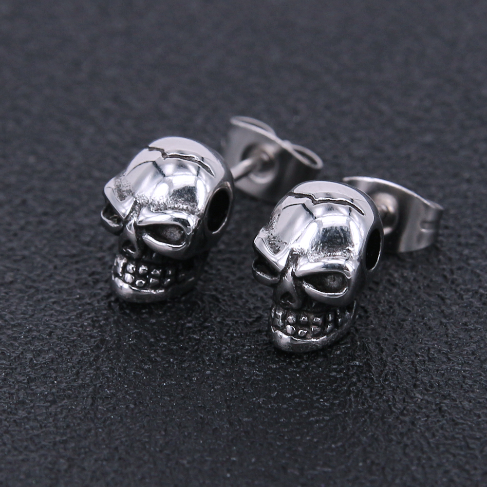 ZS 1 Pair Punk Skull Studs Earrings for Men Hip Pop 316L Stainless Steel Earring Stud Boys&#39; Rock Roll K Pop Ear Piercing Jewelry