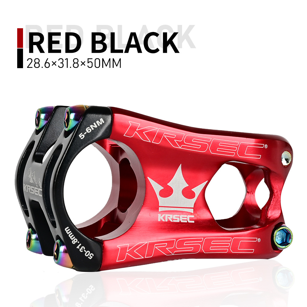 KRSEC bicycle stem mtb stem ultra-light CNC hollow aluminum alloy short stem DH/FR/XC/AM 31.8*28.5*50mm riser bicycle parts: red and black