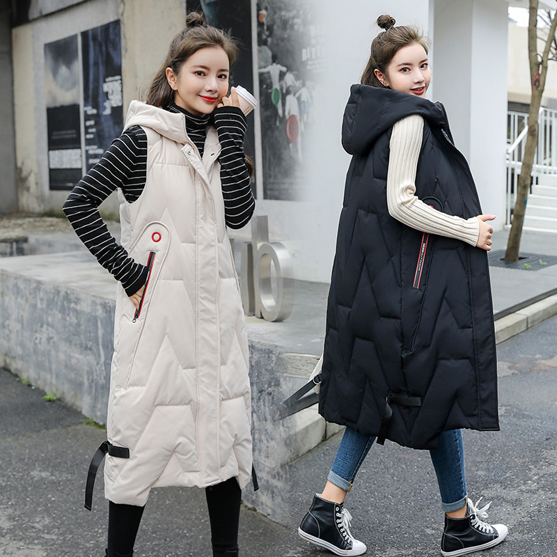 Efterår vinter stor størrelse varm blød hætte dame koreansk stil lang dame bomuld vest vest