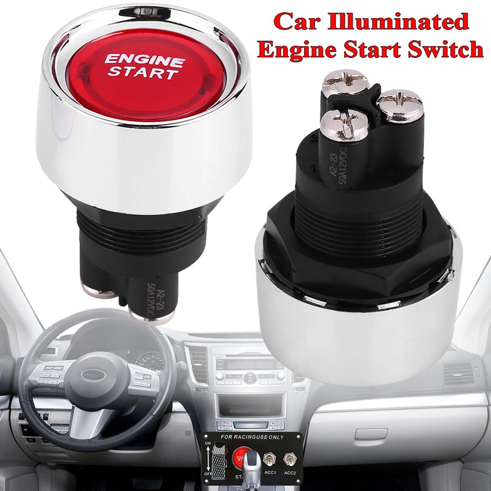 Pure Copper 12V Car Illuminated Engine Start Switch Push Button Momentary Race Starter Accessories switch CSV: Red