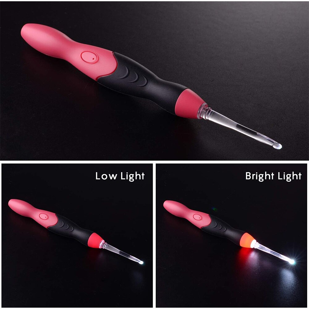 11 In 1 LED Light Up Crochet Hook Set Rechargeable Ergonomic Crochet Hook DIY Weaving Tool Knitting Hook Tools With Crochet Case