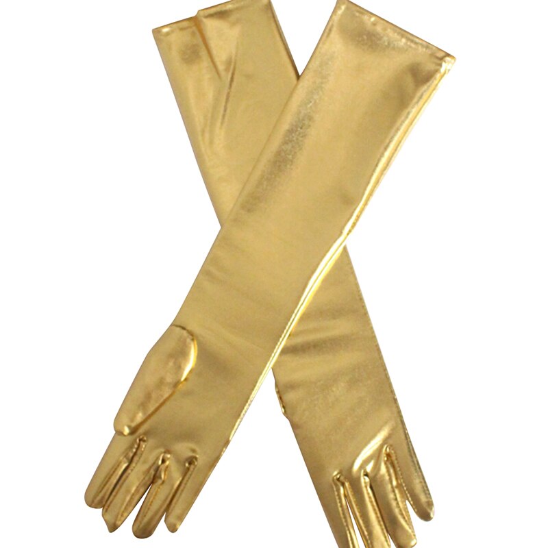 Vrouwen Sexy Elleboog Lengte Lange Latex Handschoenen Avondfeest Prestaties Wanten Gold Zilveren Wetlook Nep Leer Metallic Handschoenen