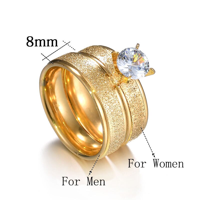 Bagues en acier inoxydable pour femmes, pour hommes et femmes, ensemble de bagues d'amour simples, bague de Couple en or givré, incrustation en Zircon, de mariage