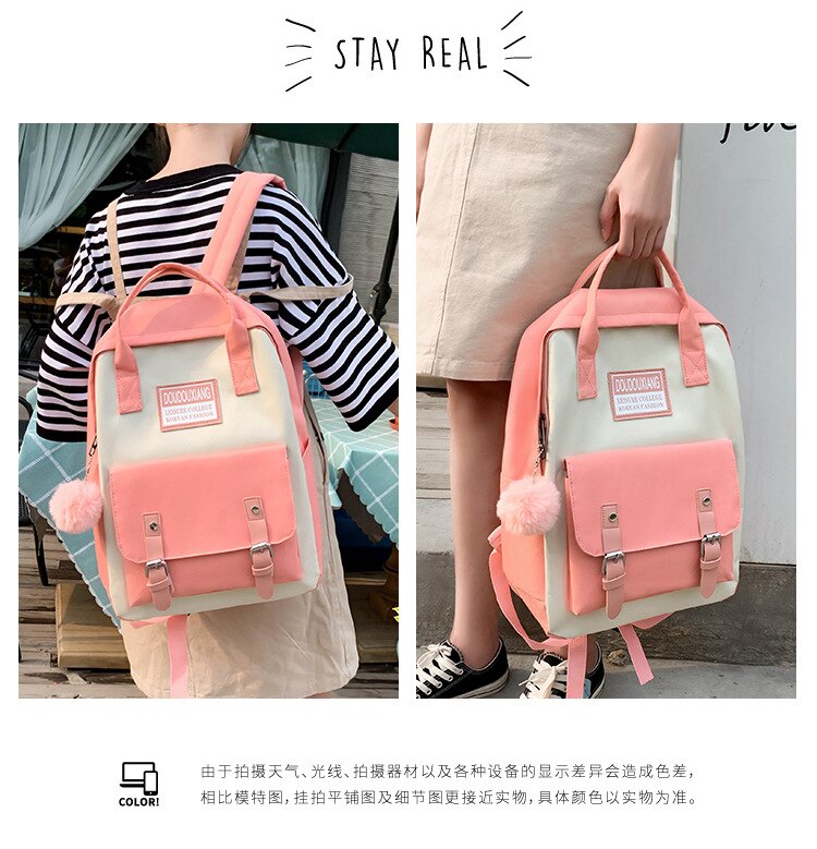 5 Piece Set High School backpack Bags for Teenage Girls Canvas Travel Backpack Women Bookbags Teen Student Schoolbag