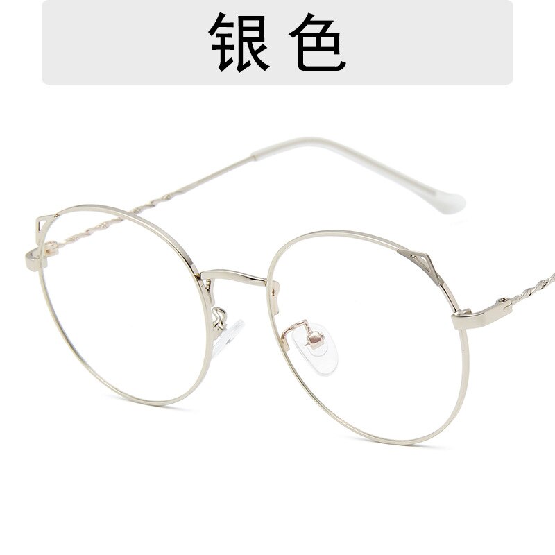 Montura de gafas de Oreja de Gato Retro para mujer, gafas redondas a la , montura de gafas coreanas, gafas de señoras decorativas: Color-4