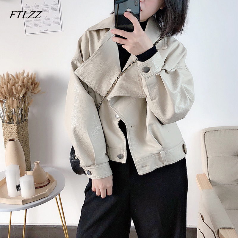 FTLZZ automne femmes veste en Faux cuir Vintage petit ami Style manteau manches chauve-souris moteur court PU vestes tenue pour cycliste