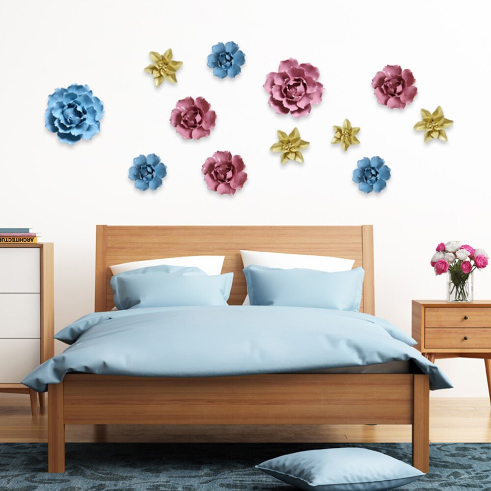 Ceramic Art Flower Wall Hanging Wall-mounted Decor Craft Artificial Stereoscopic Luoyang Peony Hanging Decor for Living Room Hom: Blue