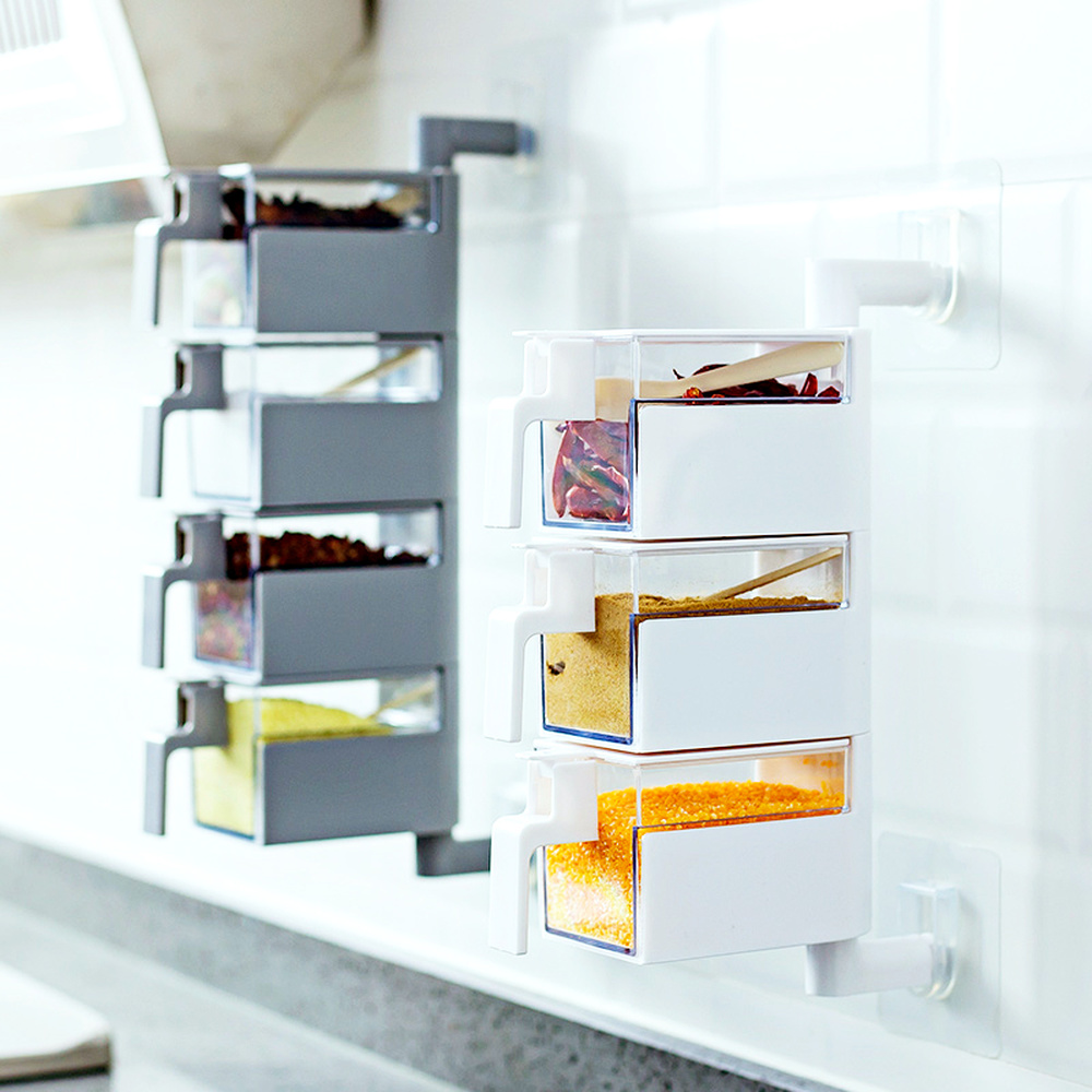 Kitchen supplies salt cans wall hanging free punch household seasoning jars bottle storage box spice box set MJ1020