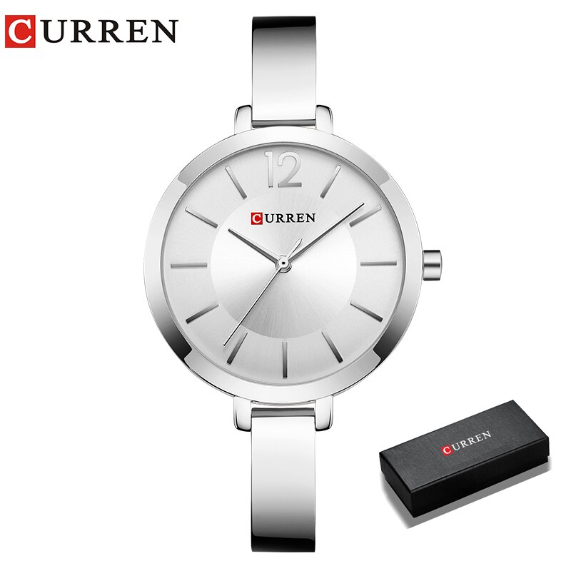 CURREN Gold Women Watches Stainless Steel Ultra thin Quartz Watch Woman Romantic Clock Women&#39;s Watches Montre Femme: silver box